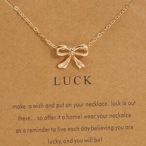 Adorable Dainty Bow Necklace Pendant Goldtone Understated 20" Adjustable to 22"